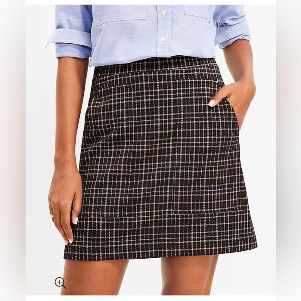 LOFT M Tall Plaid Pocket Shift Skirt
